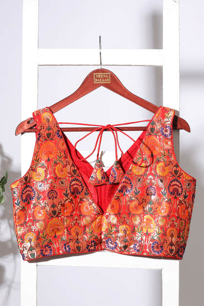 Red Brocade Sik Resham And Zari Woven Readymade Blouse