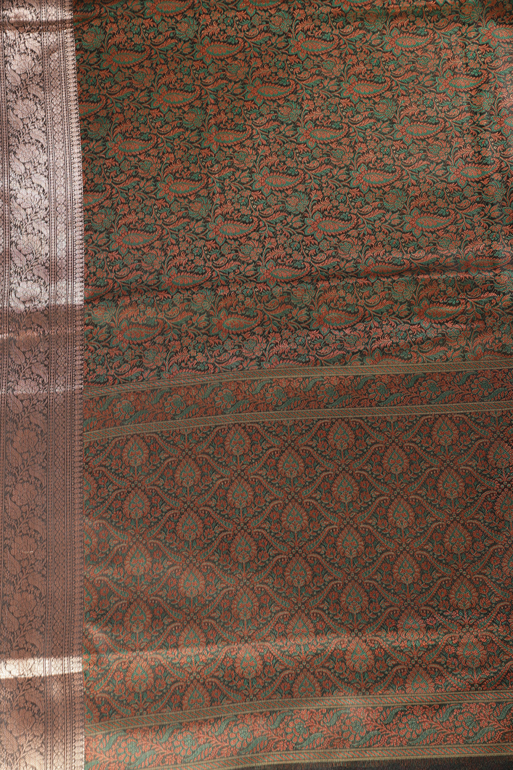 Black Paper Silk Floral and Paisley Resham & Zari Woven Saree