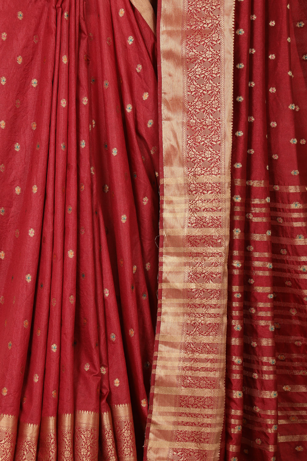 Maroon Cotton Zari & Resham Woven Saree