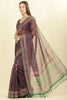 Dirty Purple Organza Cotton Bandhani Block Printed Saree