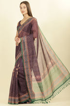 Dirty Purple Organza Cotton Bandhani Block Printed Saree