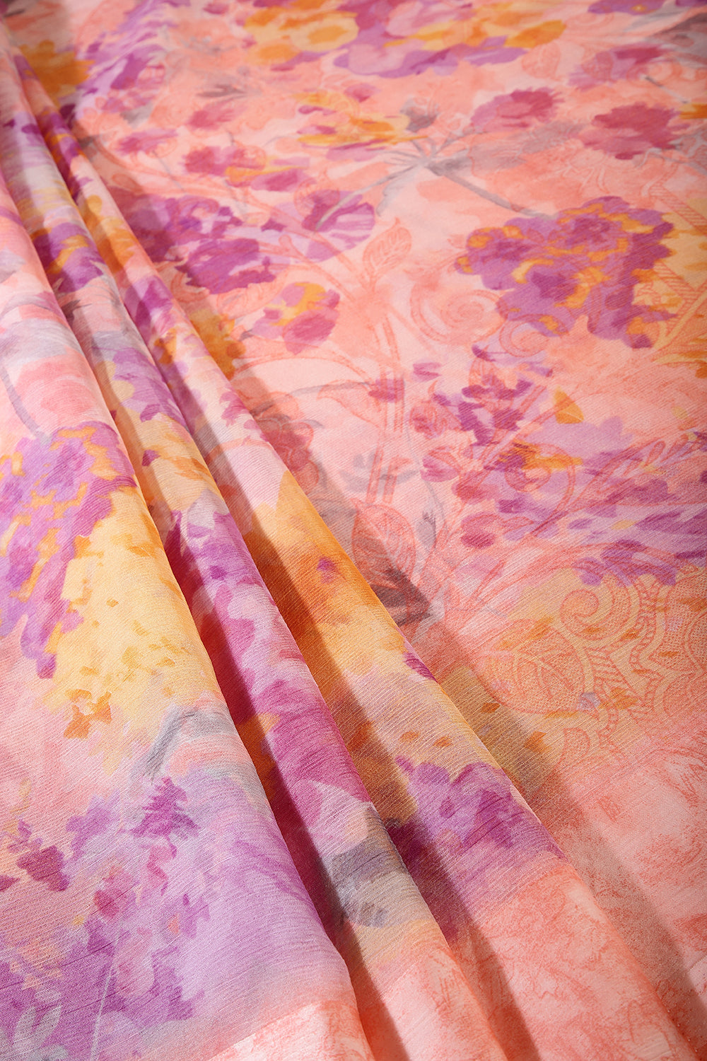 Pink Color Floral Printed Chiffon Saree