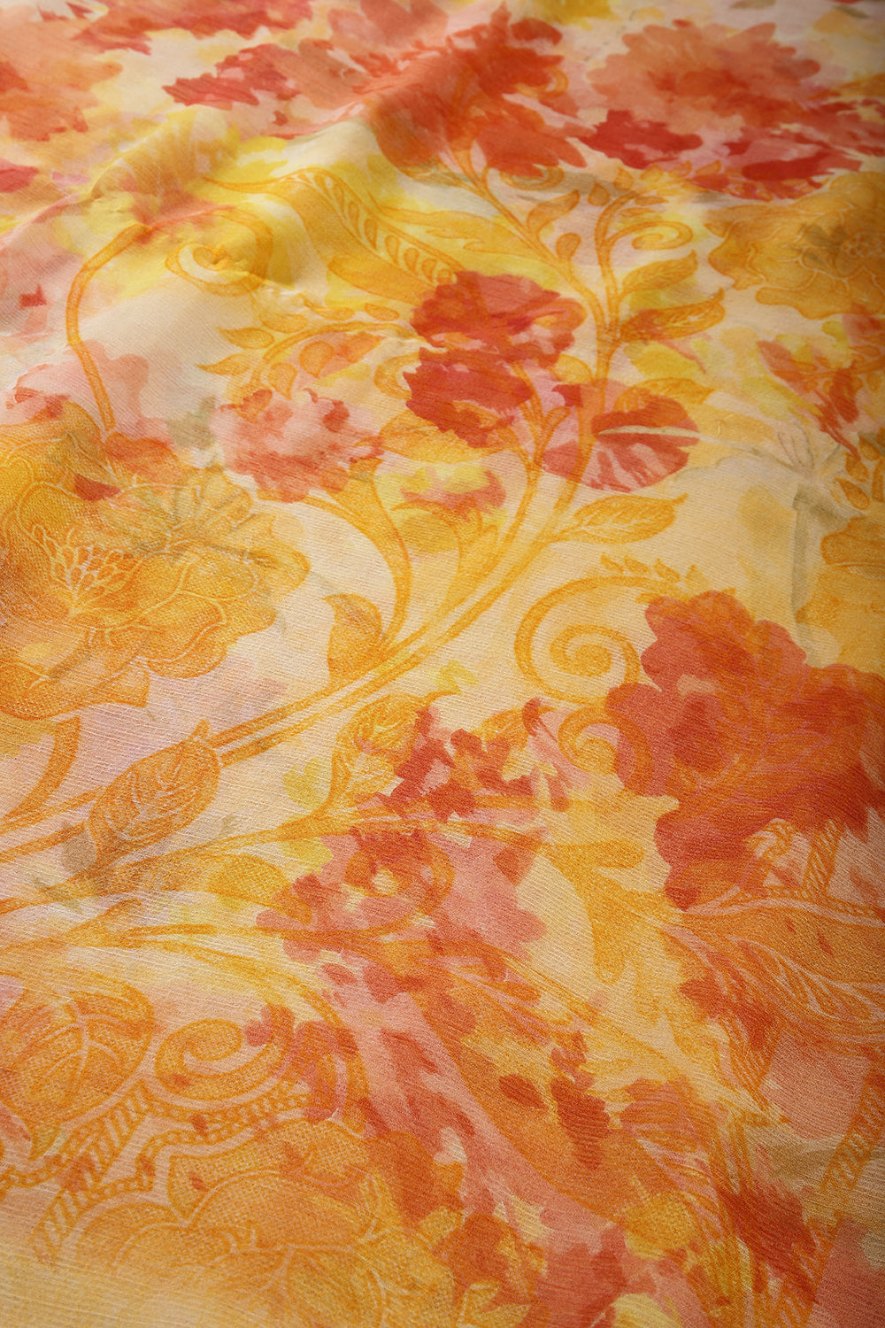 Pale Yellow Color Floral Printed Chiffon Saree