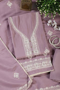 Mauve Muslin Resham Embroidered Unstitched Suit Material