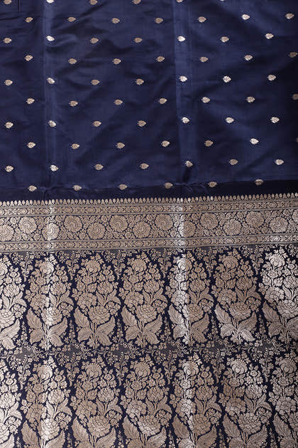 Navy Blue Banarsi Silk Zari Woven Saree