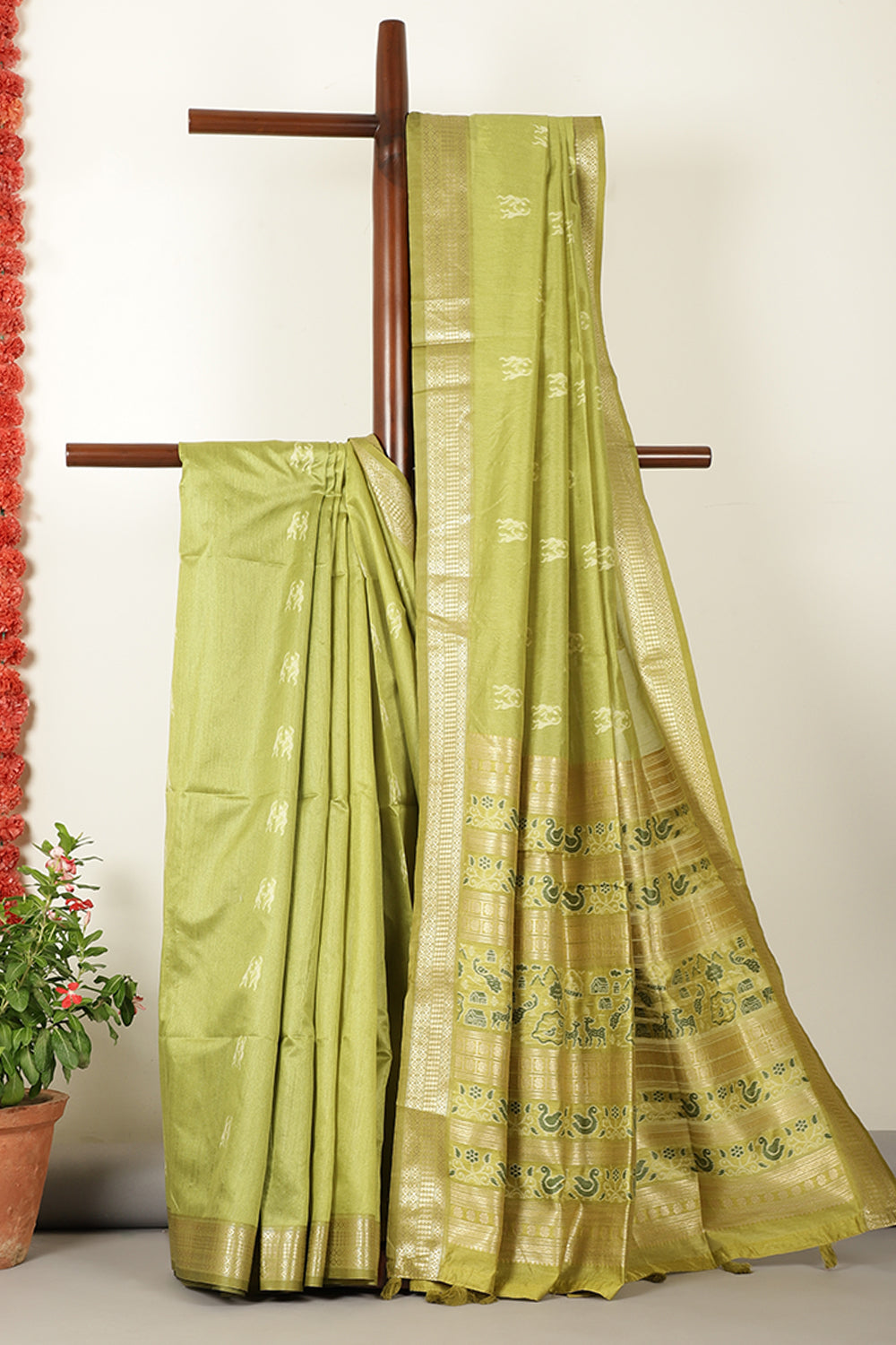 Sage Green Chanderi Silk Resham & Zari Woven Saree