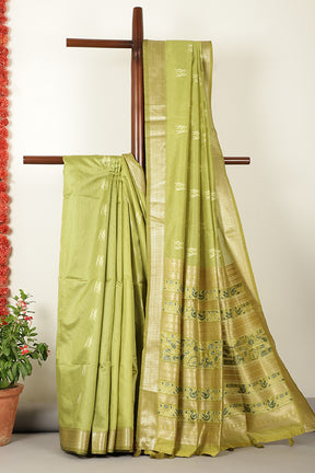 Sage Green Chanderi Silk Resham & Zari Woven Saree