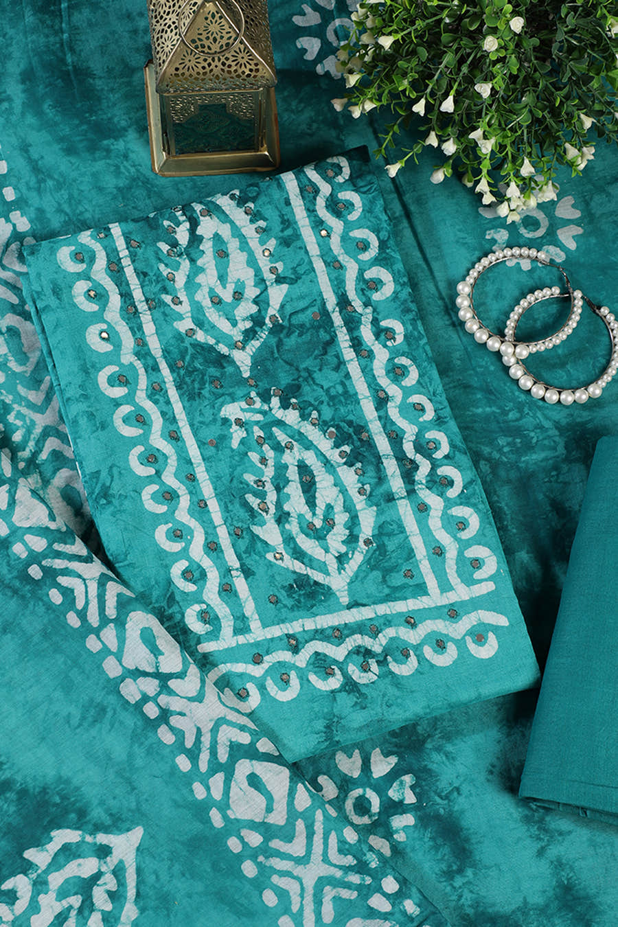 Teal Shibori Printed Unstitched Suit Fabric