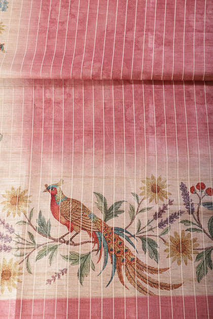 Dusty Pink Tussar Silk Printed Saree