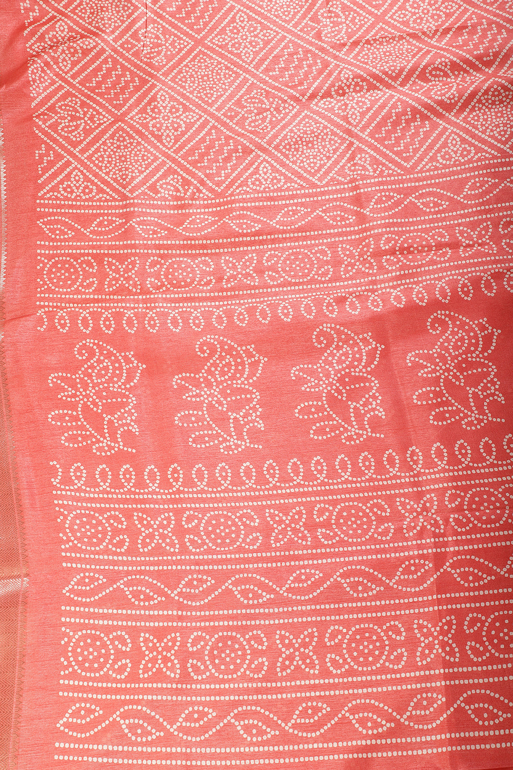 Light Peach Block Printed Cotton Silk Saree