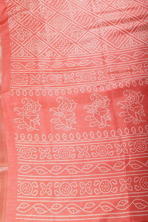 Light Peach Block Printed Cotton Silk Saree