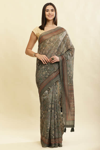 Sage Green Cotton Silk Printed Saree