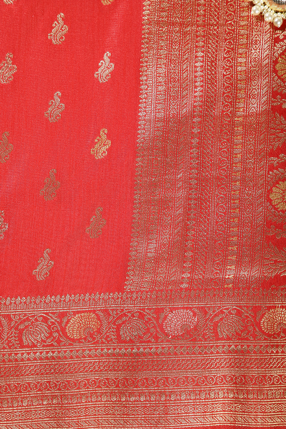 Corel Red Color Mulberry Silk Woven Saree