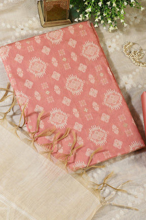 Peach Chanderi Cotton Woven Unstitched Suit