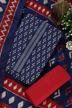 Navy Ikkat Cotton Printed Unstitched Suit Material