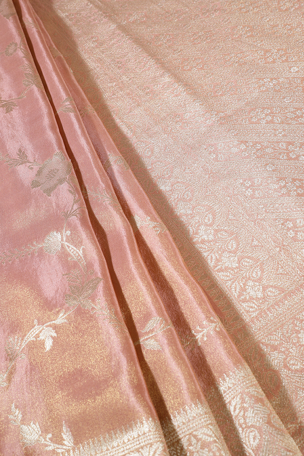 Baby Peach Banarasi Woven Silk Saree