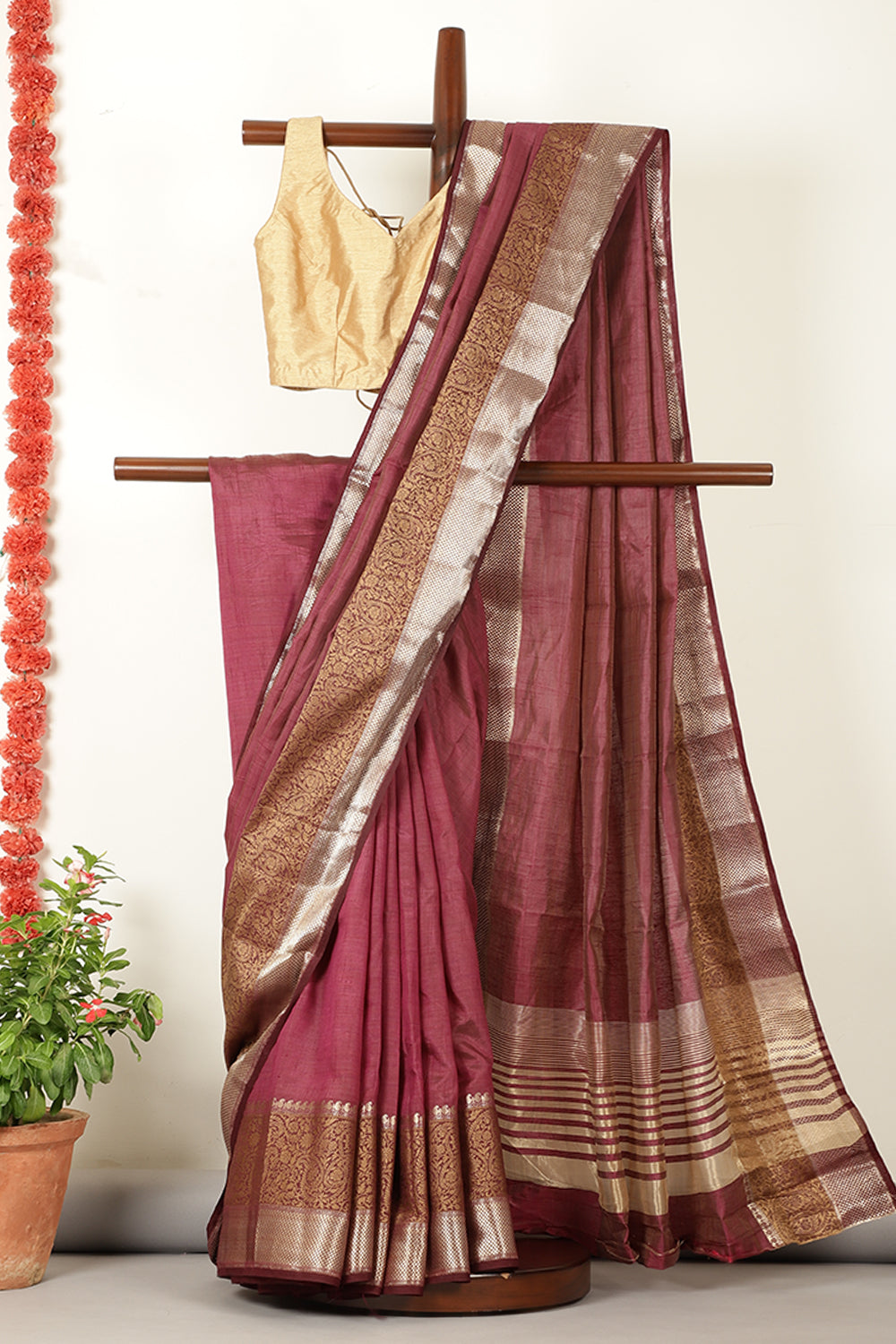 Wine Woven Cotton Silk Saree