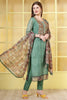 Green Chanderi Neck-Embroidered Straight Suit