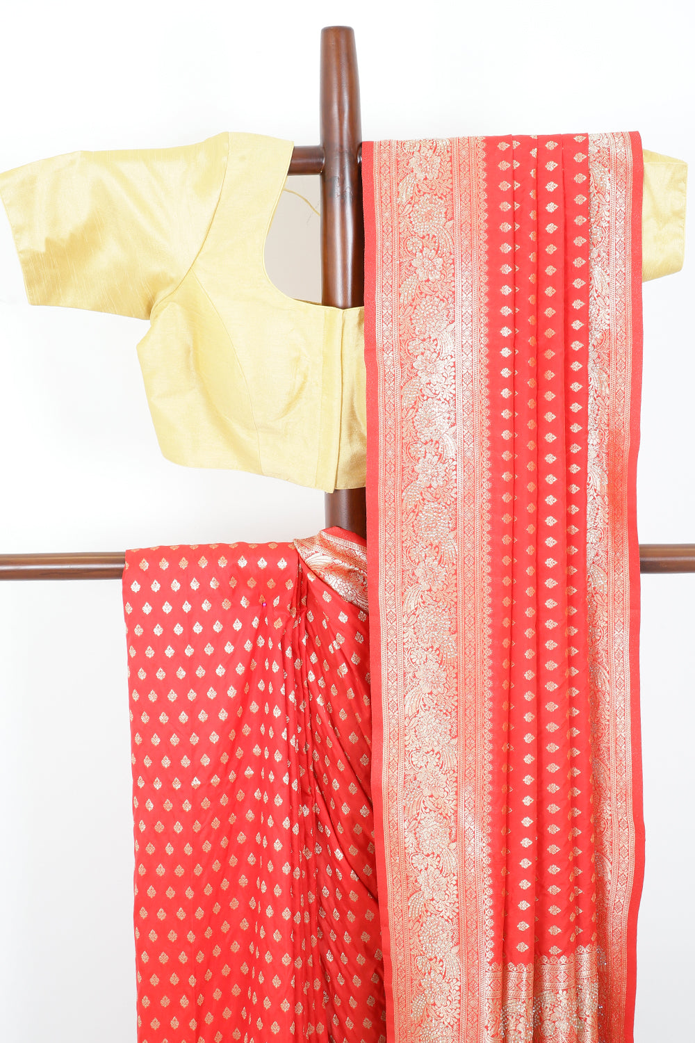 Red Silk Zari Woven And Swaroski Work Saree