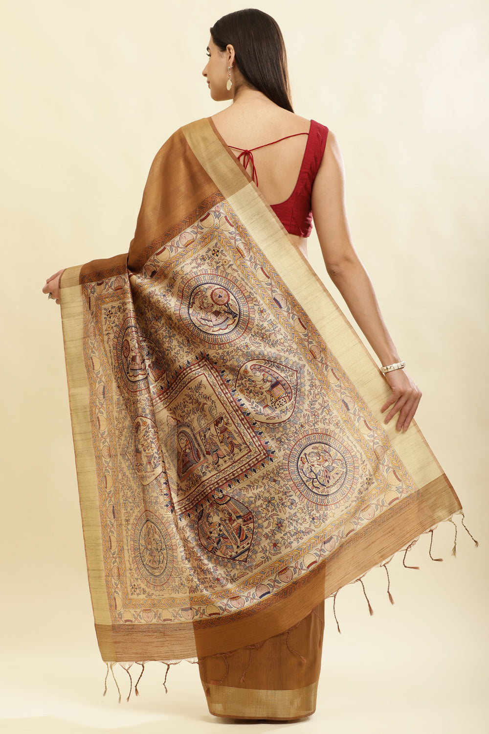 Brown Color Cotton Silk Madhubani Print Saree
