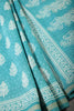 Sea Green Color Cotton Hand-Block Style Printed Saree