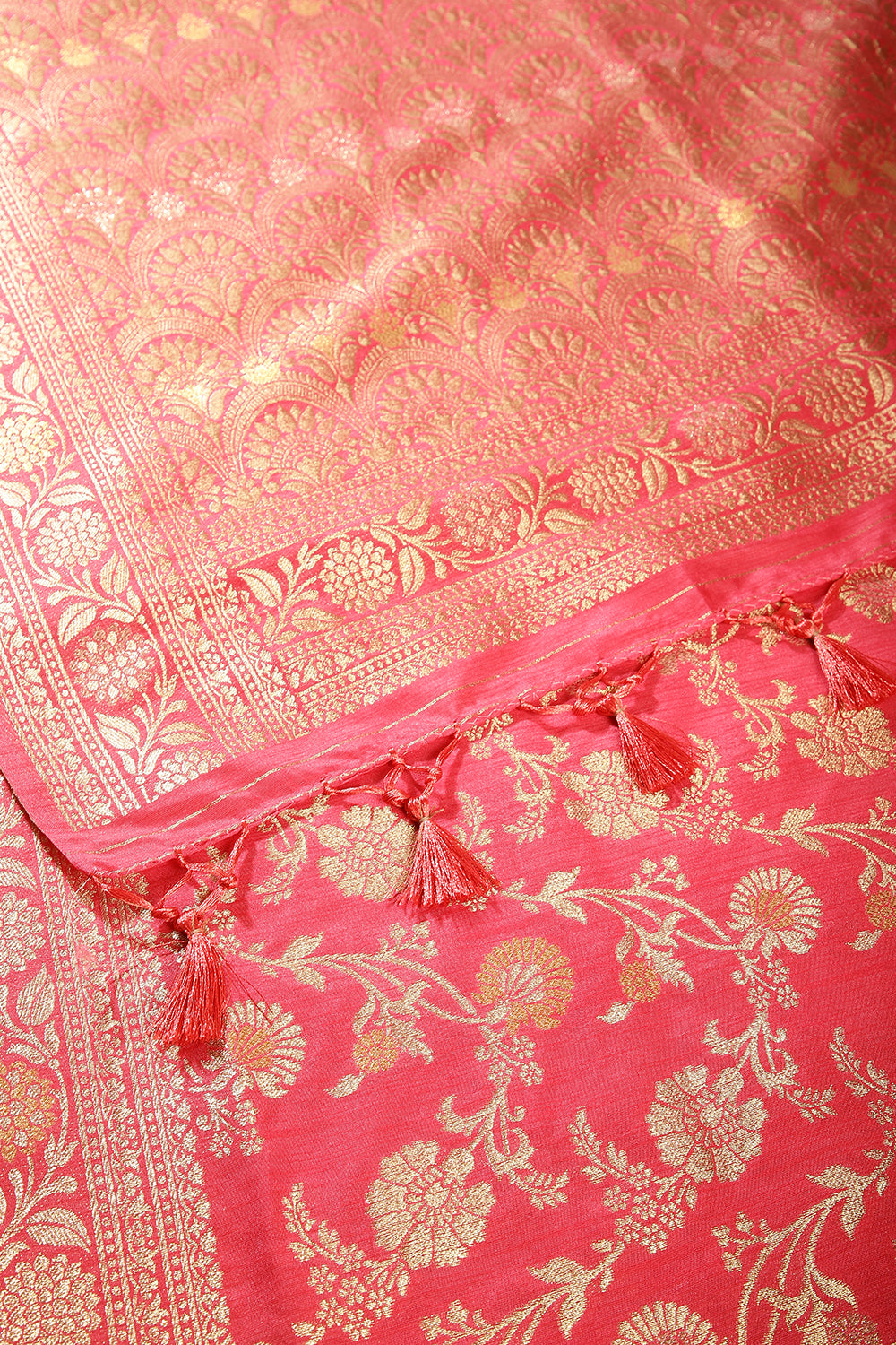 Warm Pink Color Raw Silk Woven Saree