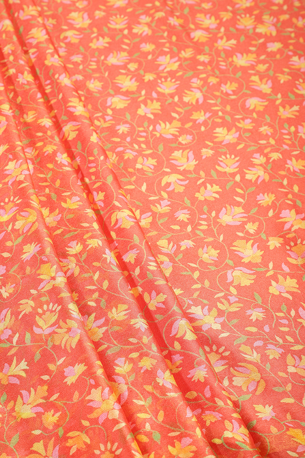 Orange Color Chiffon Floral  Printed & Zari Border Saree