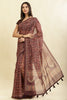 Wine Floral Printed Cotton Silk Saree