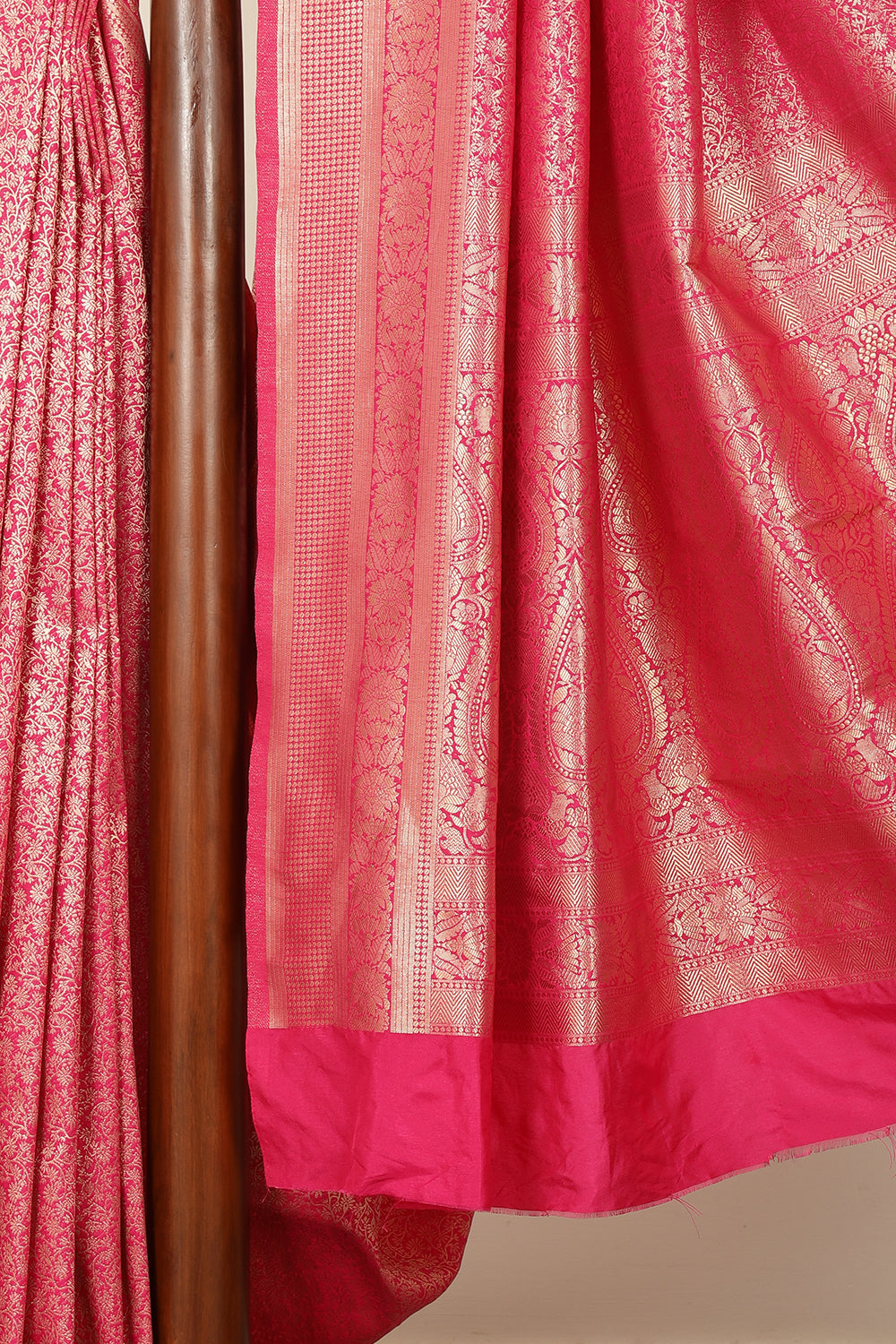 Magenta Pink Silk Zari Floral Zaal Woven Saree