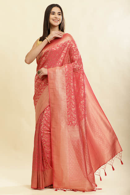 Dark Peach Lightweight Banarasi Silk Weaving Saree