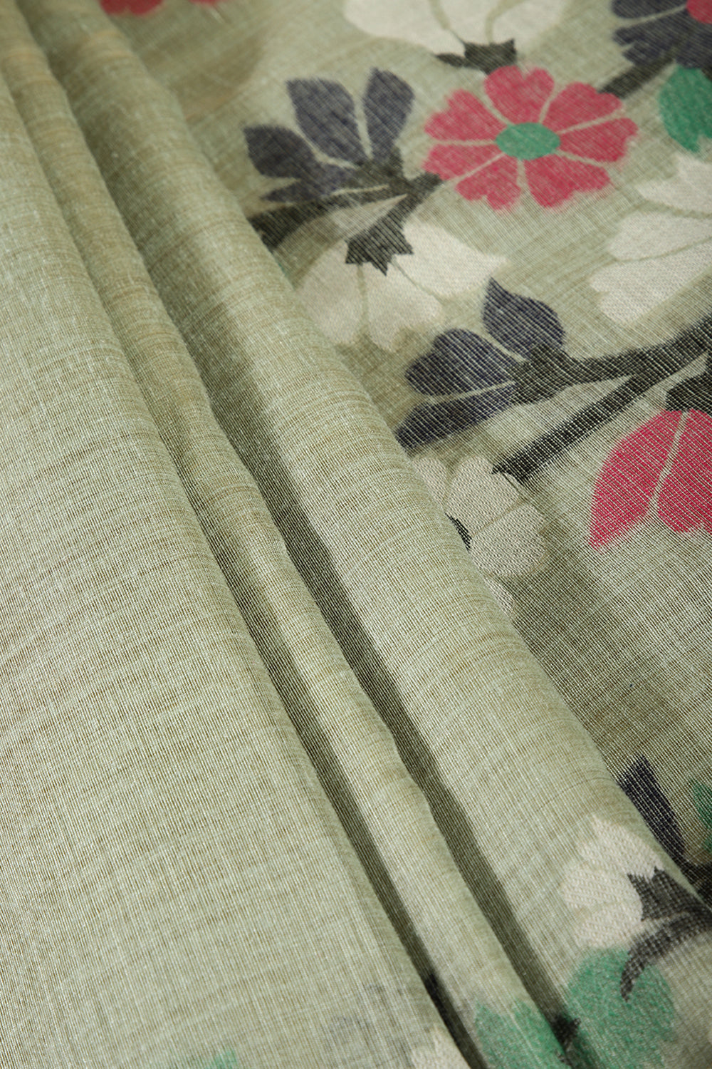 Sage Green Color Chanderi Cotton Resham Woven Saree
