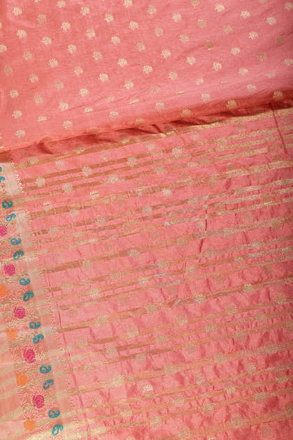 Peach Resham & Zari Woven Silk Saree