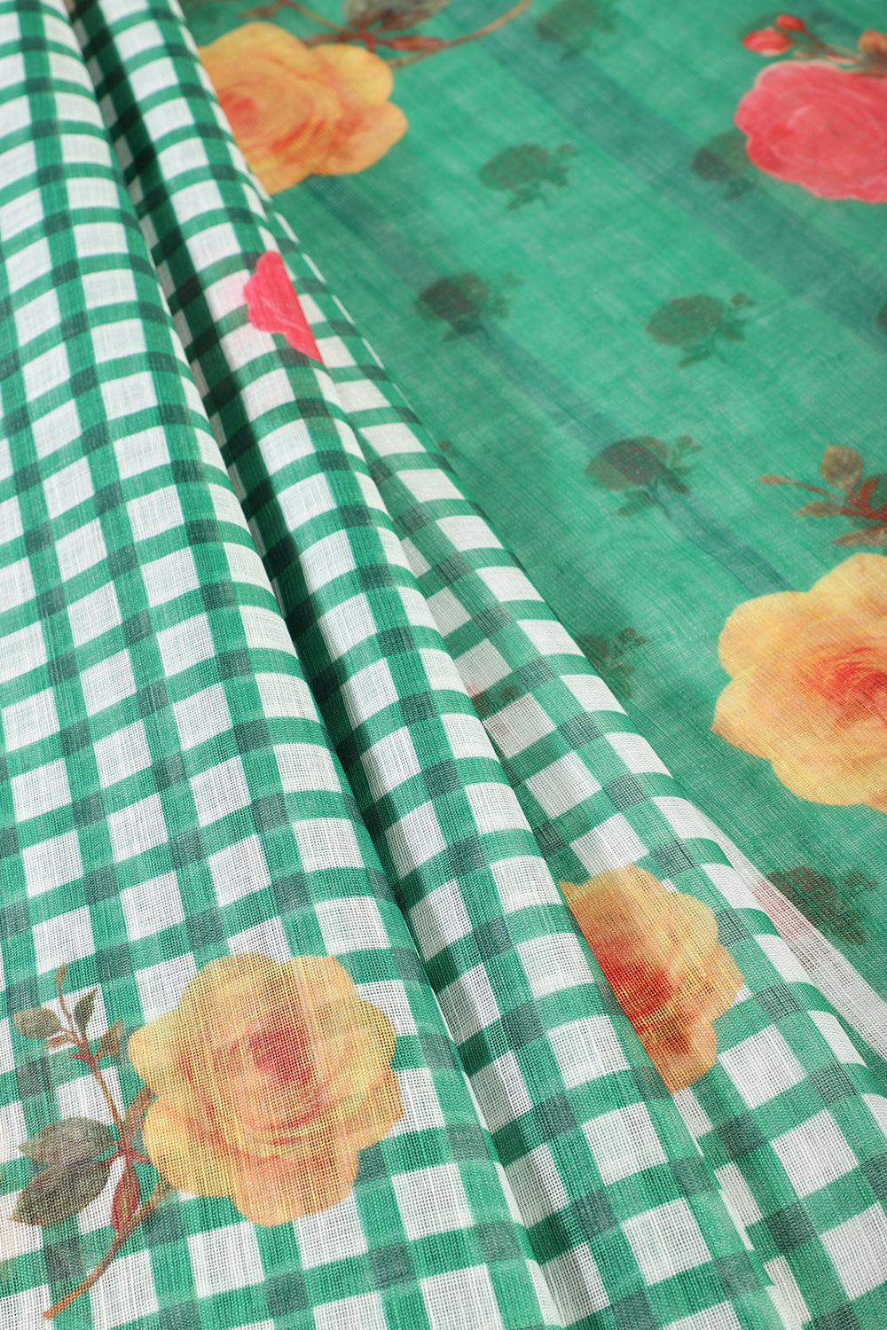 Green Cotton Printed Saree