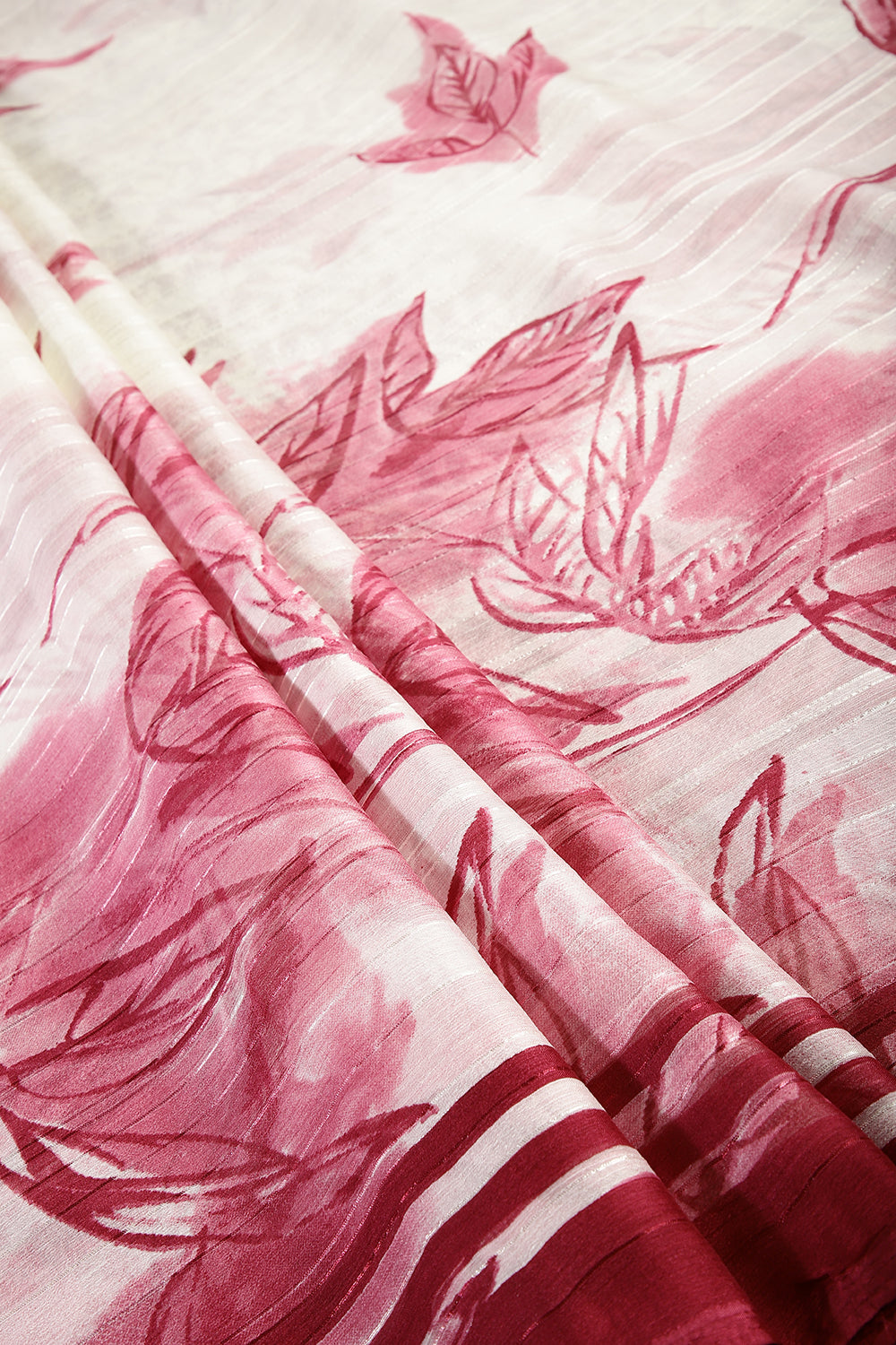 Magenta & Cream Dual Tone Color Floral Printed Chiffon Saree