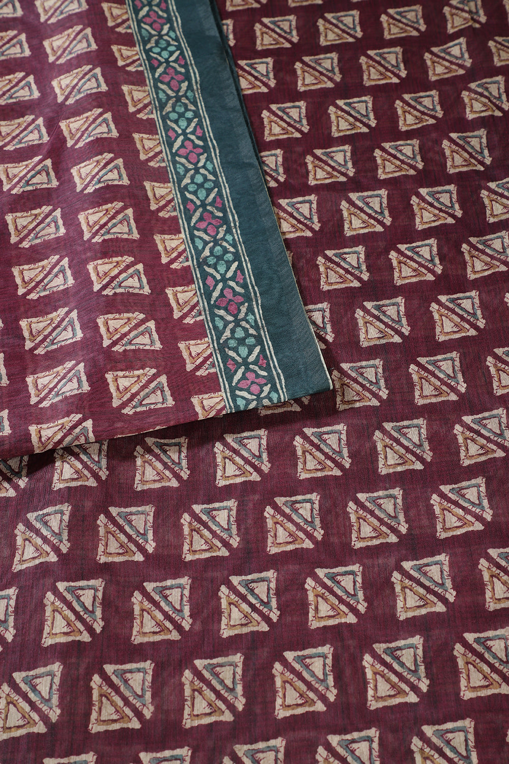 Wine Cotton Silk Printed Saree