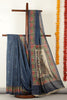 Blue Madhubani Printed Tussar Silk Saree