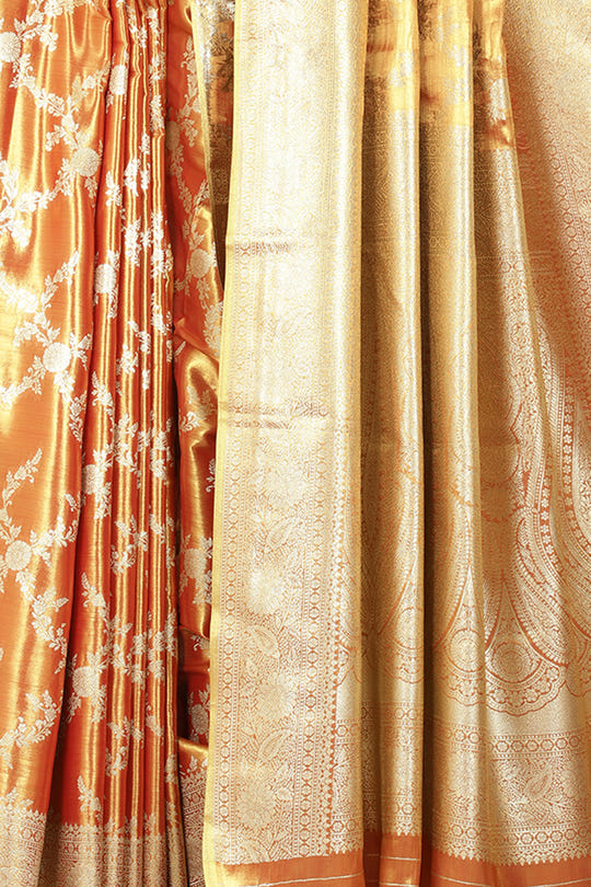 Red & Gold Dual Toned Silk Woven Banarsi Saree