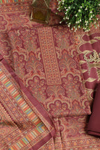 Wine Colour Pashmina Digital Printed Unstitched Suit Fabric