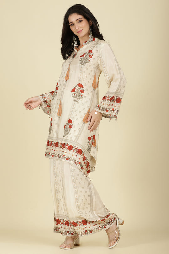 Cream Mul Cotton Floral Printed Kurta Set