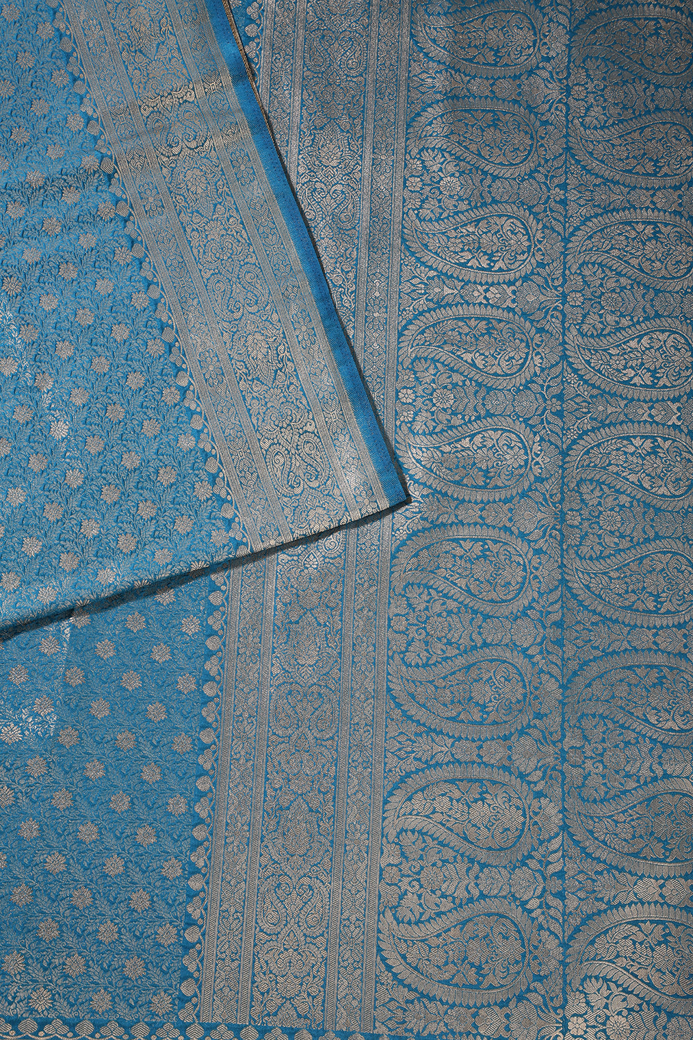 Pecific Blue Floral Zaal Woven Soft Silk Saree