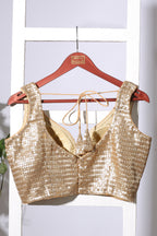 Gold Silk Sequins And Zari Embroidered Readymade Blouse