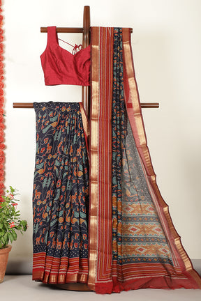 Navy Kalamkari Printed Cotton Saree