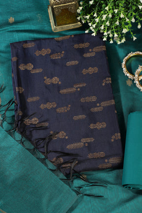 Navy Chanderi Silk Woven Unstitched Suit