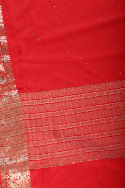 Red Chinon Crepe Swaroski Work Saree