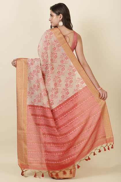 Beige Cotton Woven Saree