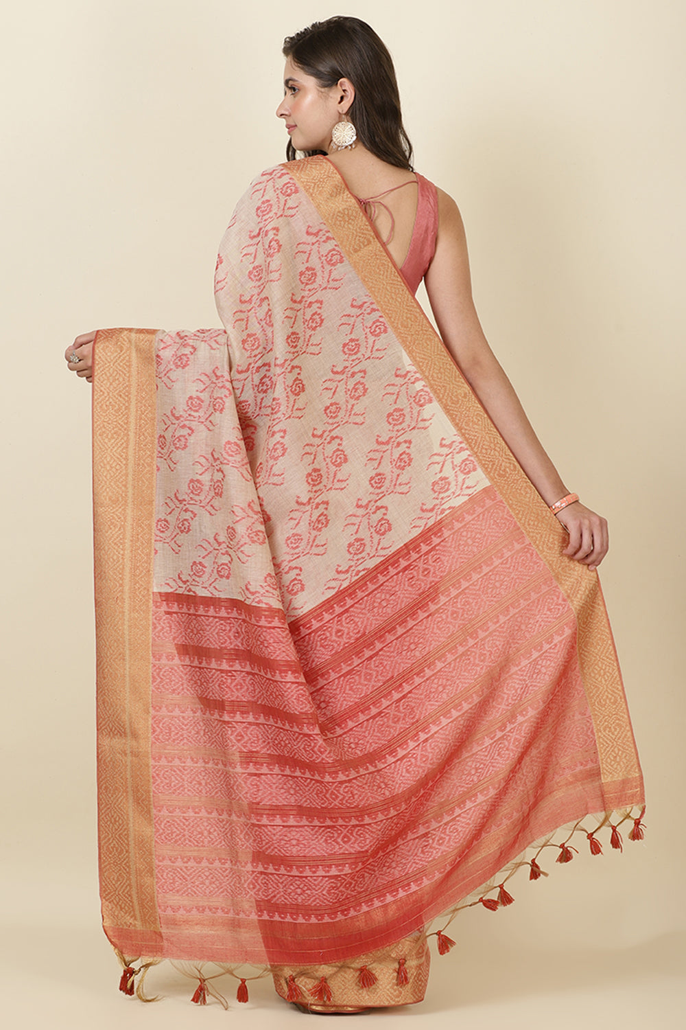 Beige Cotton Woven Saree