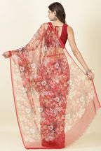 Red Floral Printed Chiffon Saree