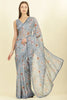 Grey Organza Floral Printed And Lace Work Saree