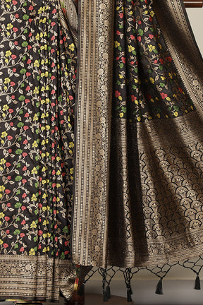 Black Silk Resham & Zari Woven Saree