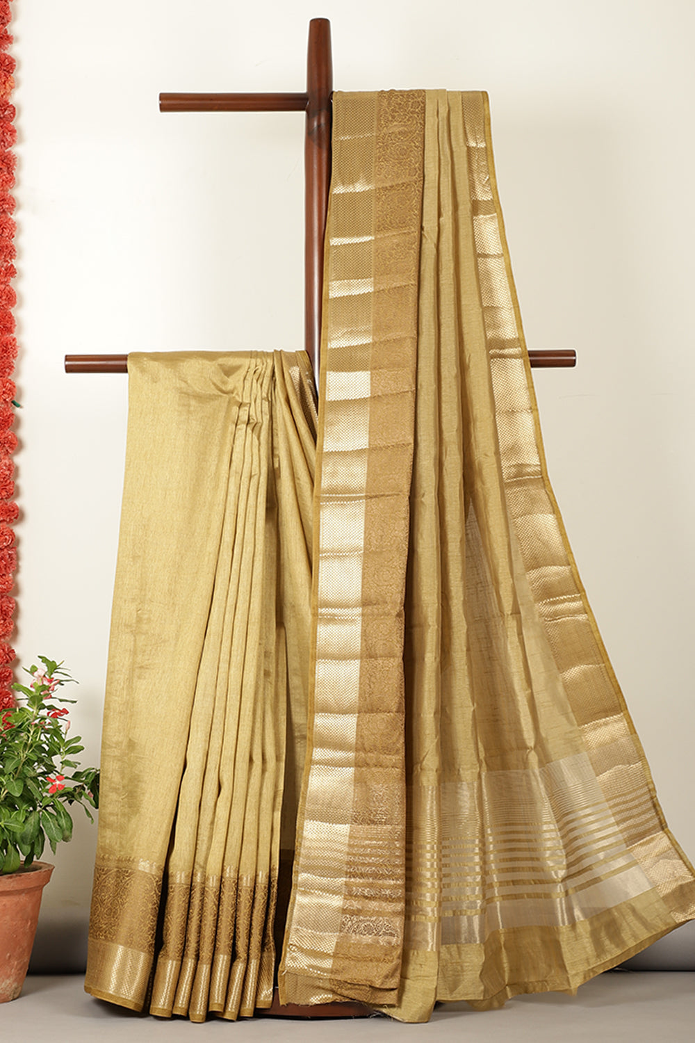 Golden Woven Cotton Silk Saree